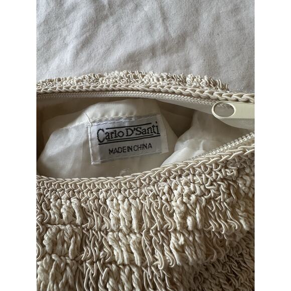 Carlo D’Santi Woven Straw Shoulder Bag | Cream Paper Straw Knit Purse | Vintage - Picture 2 of 8